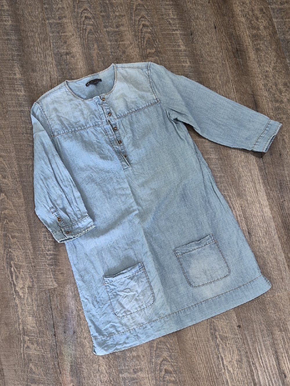 Armani Exchange Distressed Blue Denim Dress